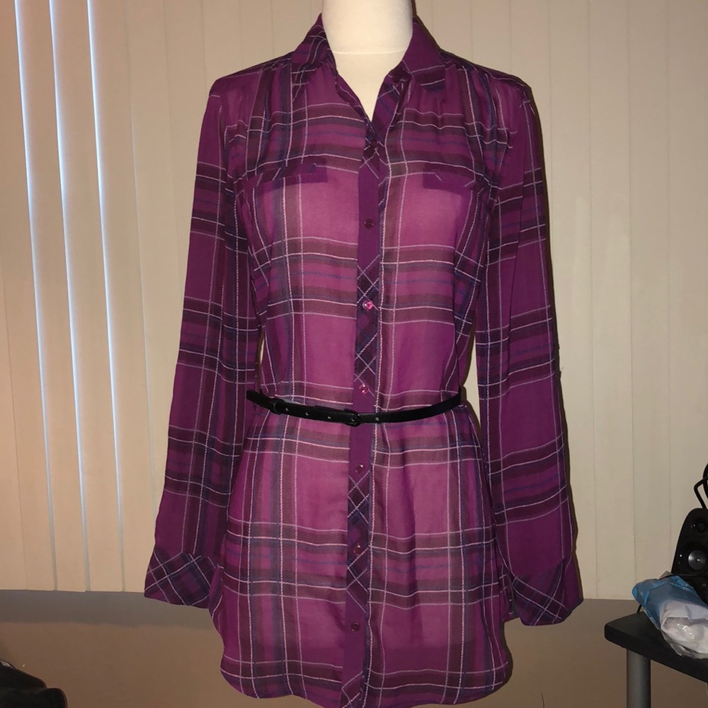 Guess - S - Sheer - Button Down Blouse - checkered